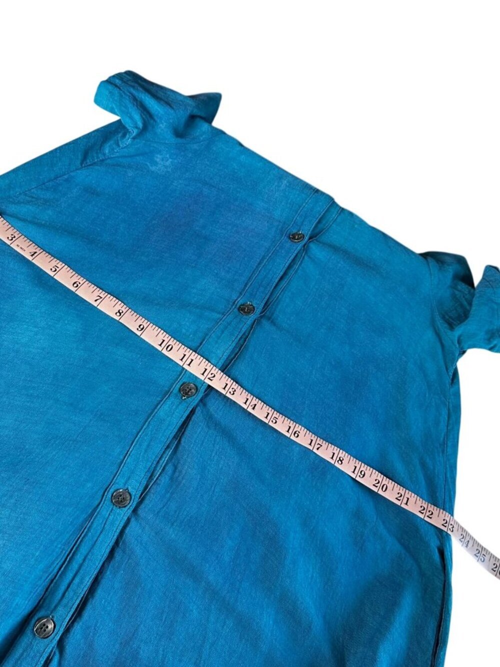 Swahili Coast Linen Dress Medium Blue Button Front Midi Ethical Artisan Pocket - Picture 9 of 10